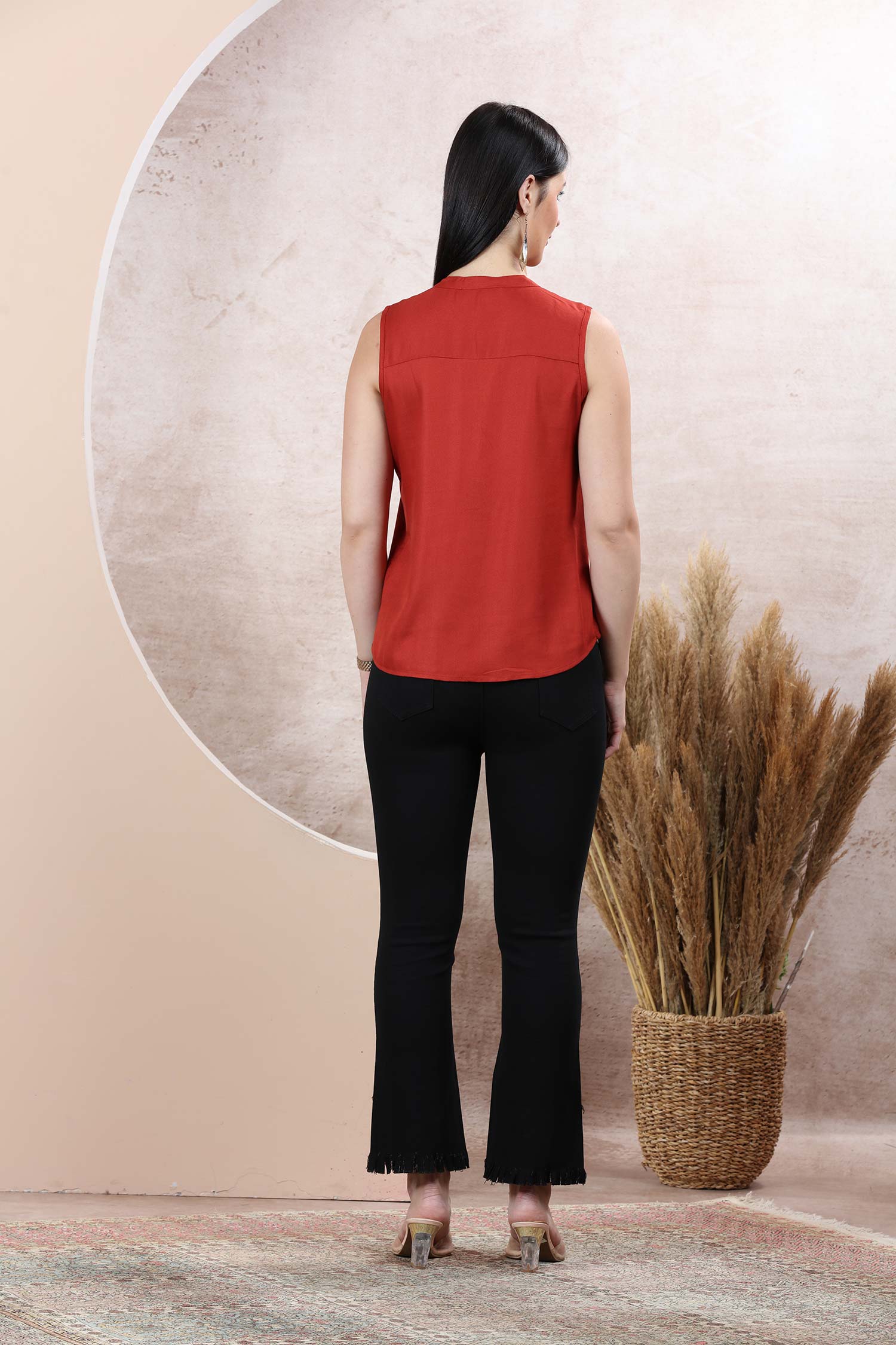 Rust High Low Hem Solid Sleeveless Top 4 - Freyaa