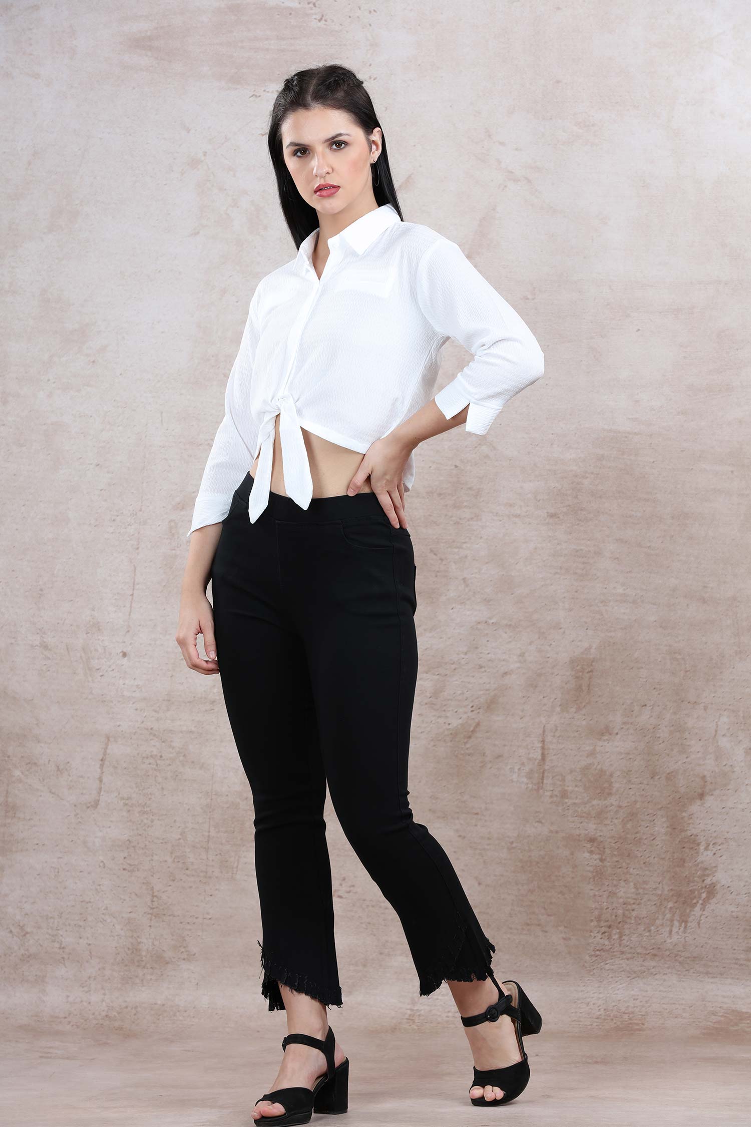 White Casual Front Knot Top  2 - Freyaa