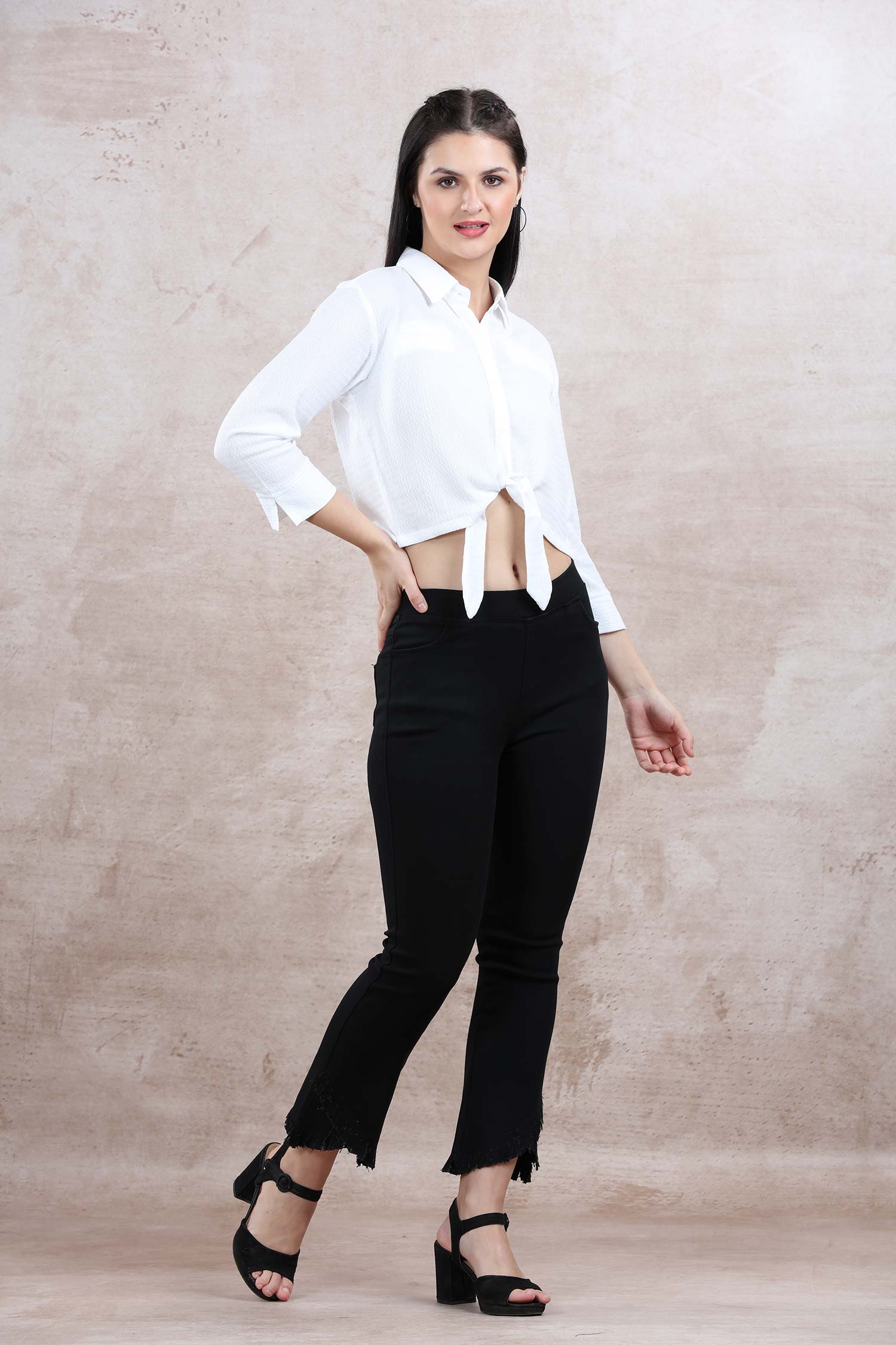 White Casual Front Knot Top  3 - Freyaa