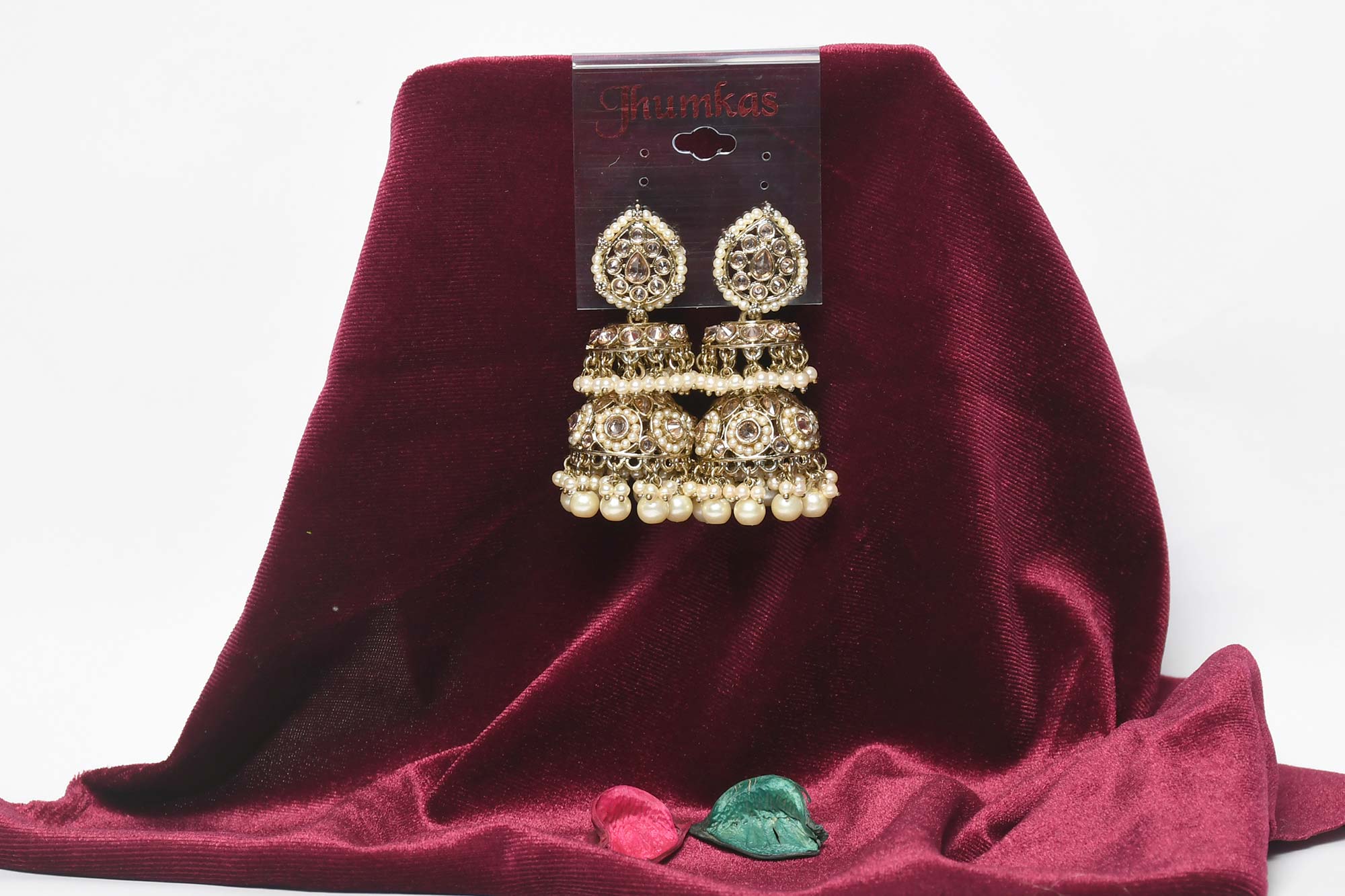 White Kundan Pearl Jhumka Earring- Freyaa